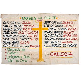 [RELIGION]. Moses and Christ. Illustrated church tent revival banner. Ca 1910s-1920s.
