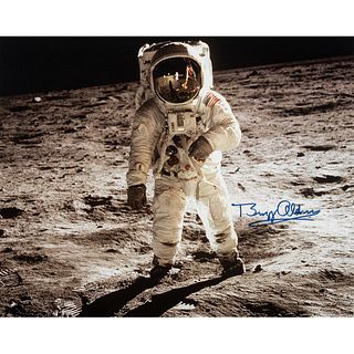 [SPACE EXPLORATION]. ALDRIN, Edwin E. "Buzz" (b. 1930). Photograph signed in image ("Buzz Aldrin"). N.p., n.d.