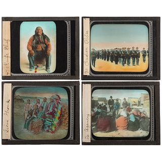 [NATIVE AMERICAN] -- [LITTLE BIGHORN]. A group of 40 magic lantern slides featuring Western and American Indian subjects, incl. Sitting Bull and Rain 