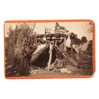 [NATIVE AMERICAN]. BONINE, E.A., photographer. Boudoir card of Yuma Indian camp. Los Angeles, CA: [ca 1870s].