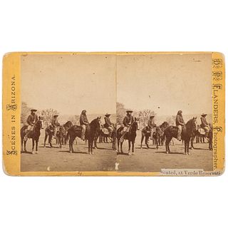 [NATIVE AMERICAN]. FLANDERS, D.P., photographer. Stereoview of Apache Scouts mounted at Verde Reservation. Arizona: [ca 1874].