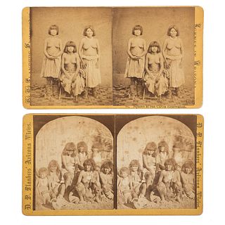 [NATIVE AMERICAN]. FLANDERS, D.P., photographer. Two stereoviews of Native American women at San Carlos Reservation. Arizona: [Fall 1874].