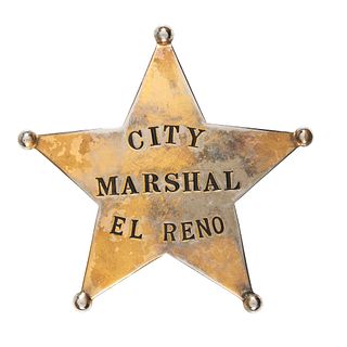 [WESTERN AMERICANA] -- [LAW ENFORCEMENT]. El Reno, Indian Territory "City Marshal" badge. [Indian Territory], n.d.