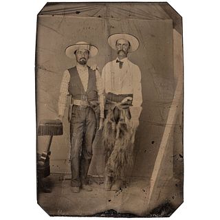 [WESTERN AMERICANA]. Sixth plate tintype of Jacob "Jake" Q. Shoup, "Battle of Cimarron, Kansas" Gray County Commissioner. Ca 1880.