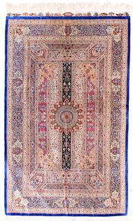 Extremely Fine Silk Persian Qum (Signed), 4'4'' x 6'11''