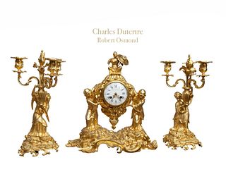 18th C. French Chinoiserie Ormolu Bronze Clock Set