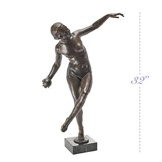 DANSEUSE A LA BOULE, A Lucien Alliot Bronze Sculpture