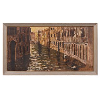 ANÓNIMO. Canal de Venecia. Óleo sobre yute. Enmarcada. 76 x 148 cm.