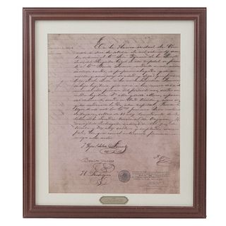 Juárez Benito. Primer Acta del Registro Civil de la República Méxicana. 1860. Facsimilar. 
Enmarcado.