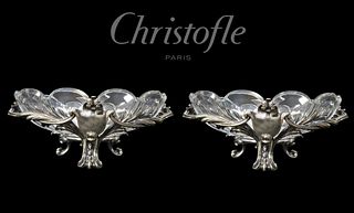 Pair of Christofle Silvered Bronze/Crystal Centerpieces