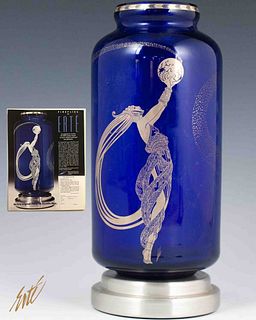 Fireflies, Original ERTE Cobalt Crystal Platinum Vase