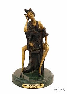 Saloon Girl, After Louis Icart Bronze Sculpture, Signed