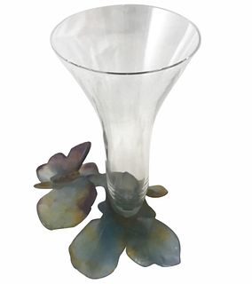 A French Daum Crystal Pate De Verre Butterfly Vase
