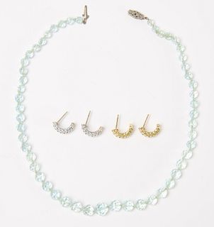 Aquamarine bead Necklace and Two Set of Earrings