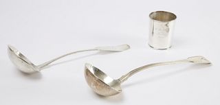 Two Antique Silver Ladles & Mint Julep Cup
