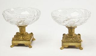 Pair Crystal & Bronze Compotes