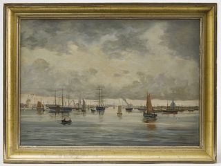 Oil Painting - Boats in a Harbor