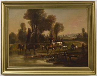 Wm.Otis Bemis Oil on Canvas Landscape w/ Cows