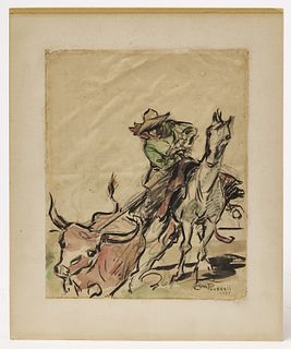 Western Watercolor Signed CM Russell 1907