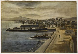 Frans Ros - Shipyard with Town Scene