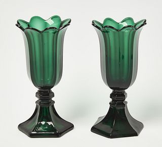 2 Emerald Green Boston & Sandwich Co Tulip Vases