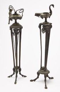 Pair Bronze Oil Lamps
