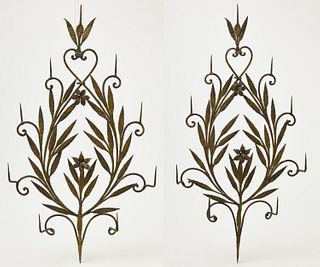 Pair Large Iron Gold Floral Wall Sconces
