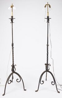 Pair Wrought Iron Standing Lamps