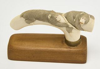Japanese Carved Cane Handle with Monkeys