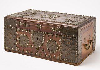 Early Brass Mounted Box with Brass Tacks