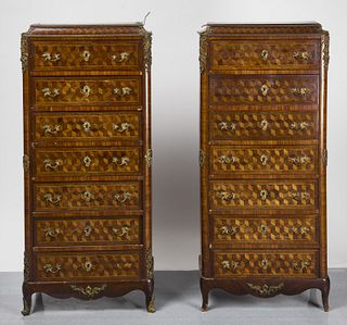 Pair of French Brass Mounted Marquetry Cabinets