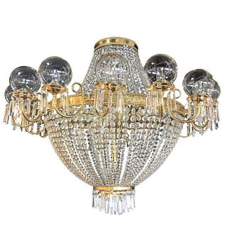 Palatial Neoclassical Brass & Crystal Chandelier