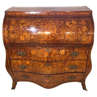 19 Cent Bombay Dutch Marquetry Cylinder Roll Top Desk