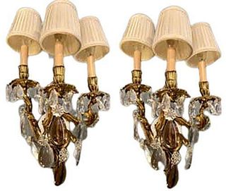 19th Century Pair of Gilt and Crystal Sconces