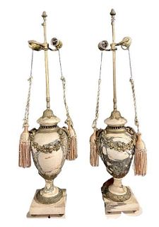 Pair of Bronze And Alabaster Table Lamps