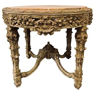 Carved Marble Top Rose and Grape Center Table