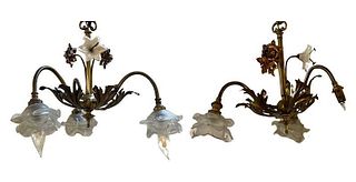 Pair of Floral Brass Chandeliers