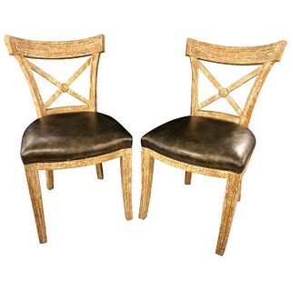 Pair of Black Leather Seat Side Chairs