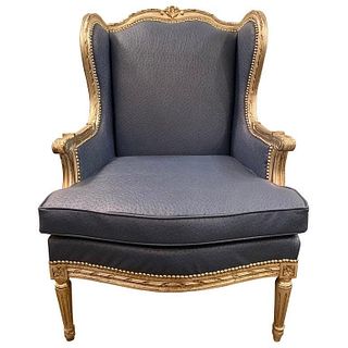 Louis XV Style Silver Wing Back Bergere Chair Ostrich