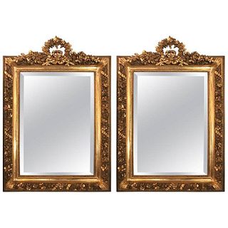 Pair Of Gilt Gesso and Wood Ribbon Mirrors