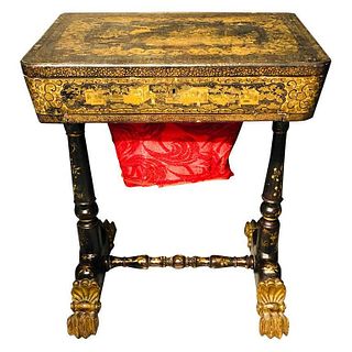 19th C. Regency Chinoiserie Decorated Sewing Stand