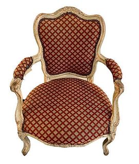 Carved Paint Decorated Arm Chair