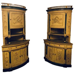 Swedish Decorated Corner Cabinets Faux Marble Column