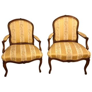 Pair Walnut Arm-Chairs Bergere Chairs
