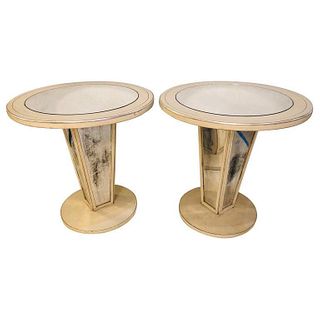 Paint Decorated Mirrored Side, End or Lamp Tables