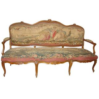 18th Century Louis XV Fruitwood Settee in Aubusson
