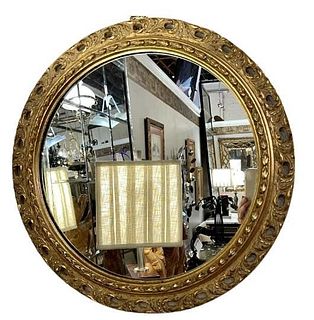 Round Gold Gilt Wood Mirror