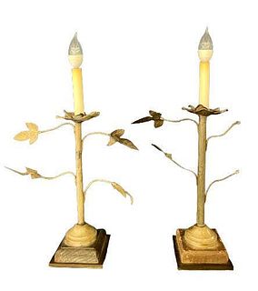 Pair of  Metal Leaf Candle Prick Lamps