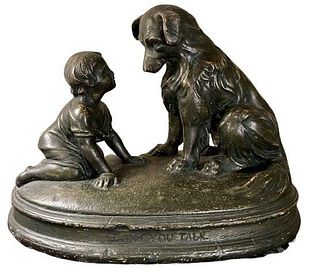 Girl and Her Dog Sculpture - Can