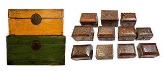 Collection of 13 Antique Wooden Boxes
